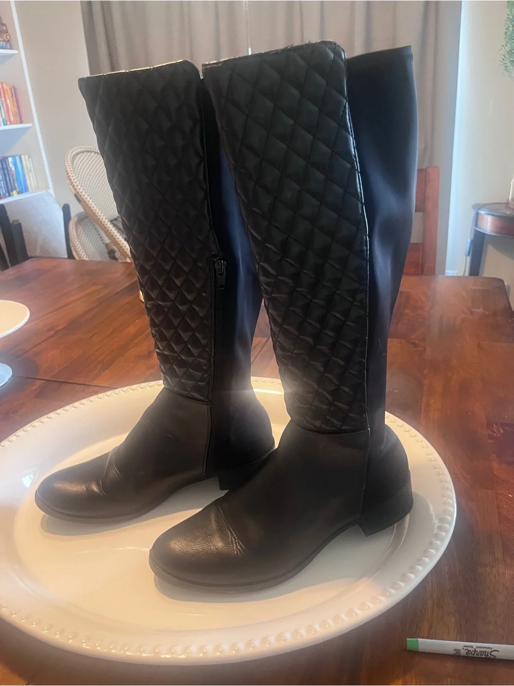 Women's Black Quilted Tall Boots